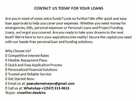 Get your Personal Loans And Project Funding Loans - Legal/Finance