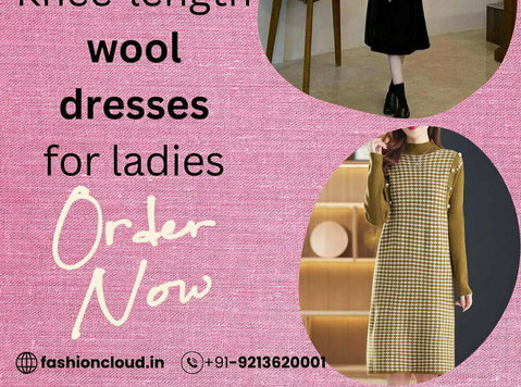 Chic Sophistication: Knee-length wool dresses for ladies - 의류/악세서리