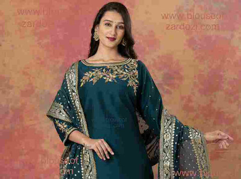 Royal Blue Elegance: Blue Zardozi Perl Work Salwar Suit - لباس / زیور آلات