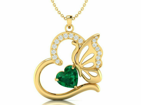 Emerald Gold Filled Butterfly Heart Pendant - Beauté
