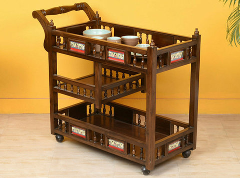 Buy Mirra Food Trolley in Teakwood – Walnut Finish | Elegant - Mobili/Elettrodomestici