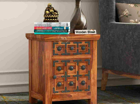 Citadel Bedside Table – Honey Finish | Classic Sheesham Wood - Furniture/Appliance