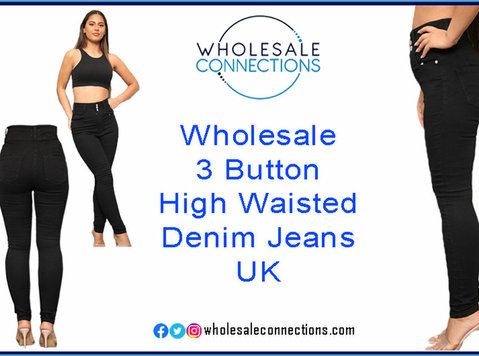 Wholesale 3 Button High Waisted Denim Jeans UK - Clothing/Accessories