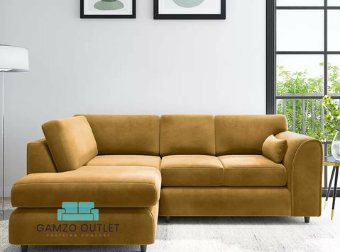 Mustard Left-hand Corner Full Back Sofa Plush Velvet Sofa - 家具/设备