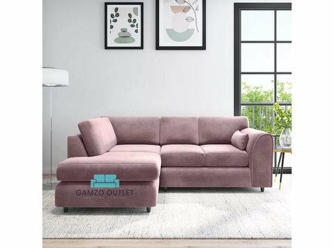 Pink Left-hand Corner Full Back Sofa Plush Velvet - 家具/设备
