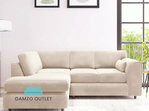 cream left-hand corner full back sofa plush velvet sofa - Mobilă/Accesorii