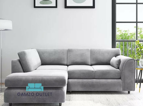 light grey left-hand corner full back sofa plush velvet sofa - 家具/设备