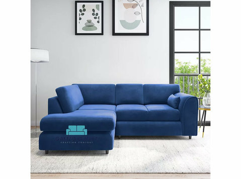 midnight blue left-hand corner full back sofa plush velvet - 家具/设备