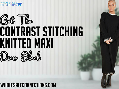 Get The Contrast Stitching Knitted Maxi Dress Black - Kleidung/Accessoires