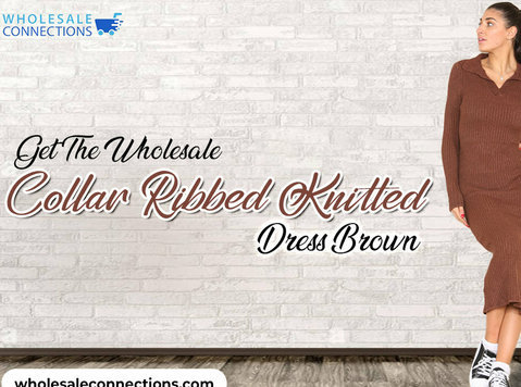 Get The Wholesale Collar Ribbed Knitted Dress Brown - Clothing/Accessories