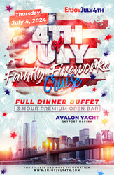 4th of July 2024 Family Fireworks Cruise Nyc on the Avalon Yacht - All Inclusive Open Bar, Buffet