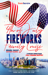4th of July Star Spangled Spectacle Fireworks Family Cruise Nyc with Open Bar, Buffet, Live Dj