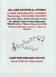 All Invited to Free Community Concert Featuring Ivc Groups (Jazz Band, Singers, Chamber Orchestra)