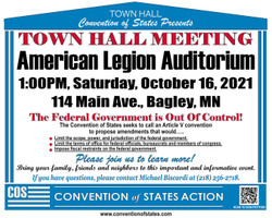 Bagley Convention of States Town Hall Oct. 16, 1pm