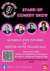 Burton Joyce Comedy Club Saturday 28th October 2023 - Burton Joyce Village Hall