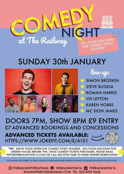 Collywobblers Comedy at The Railway Streatham : Simon Brodkin, Roman Harris, Steve Bugeja and more