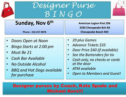 Designer Purse Bingo November 06, 2022 Doors Open 12n $35 in Advance $40 at the door