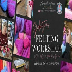 Galentine's Felting Workshop and Wine Tasting, crafting your very own felted heart! Valentines fun!