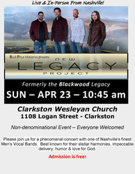 Live Concert in Clarkston with Popular Nashville-based Men's Vocal Band, New Legacy Project