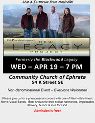 Live Concert in Ephrata with Popular Nashville-based Men's Vocal Band, New Legacy Project
