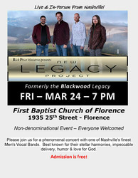 Live Concert in Florence, Or with Popular Nashville-based Men's Vocal Band, New Legacy Project