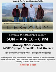 Live Concert in Port Orchard with Popular Nashville-based Men's Vocal Band, New Legacy Project