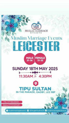 Muslim Marriage Events Leicester - Males 21-36 and Females 21-32