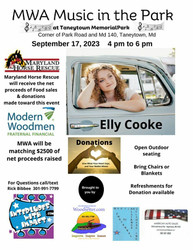 Mwa Music in The Park Featuring Elly Cooke fundraiser for Maryland Horse rescue