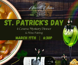 The St. Patrick's Day Mystery Dinner" 4-course Food and wine pairing, Brookline Nh Sunday March 17th