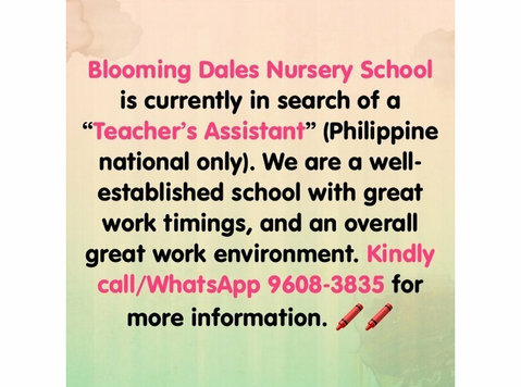 Teacher's Assistant Needed - Nghề trông trẻ