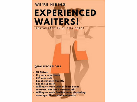 Experienced Waiters (with very good English & Spanish - Cuochi/Chef/Camerieri