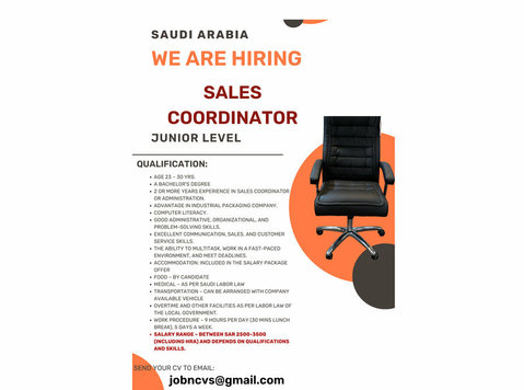 required sales coordinator junior level for Saudi Arab - Развитие бизнеса