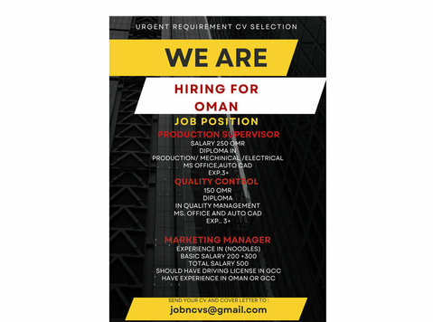 required quality control and production superviser for Oman - Sonstiges