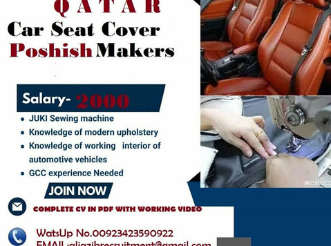 Car Seat Covers /poshish / Upholstery makers required Qatar - Candidatura Espontânea